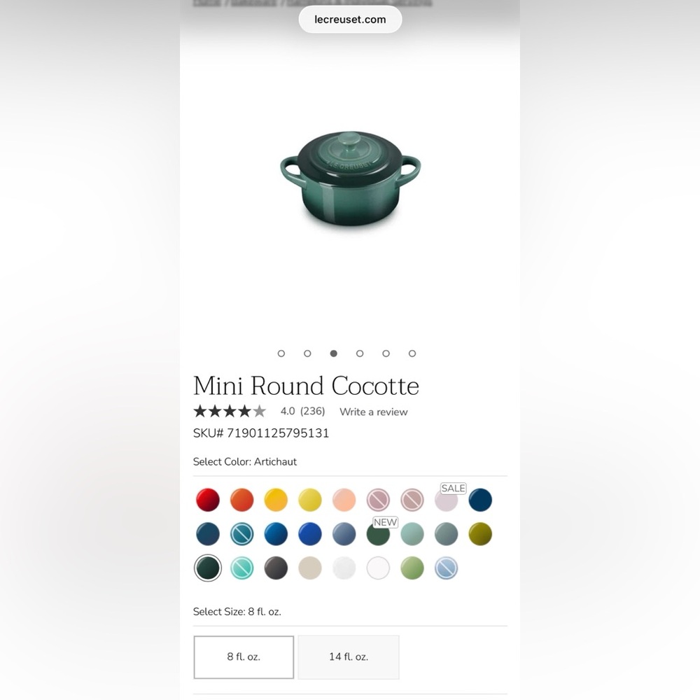 Le Creuset Mini Round Cocotte in Artichaut NWT